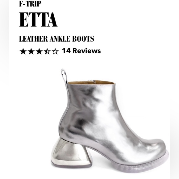 Fluevog EXCELLENT F-Trip Etta silver metallic zip ankle boot w/ shiny heel -8 - Picture 1 of 16
